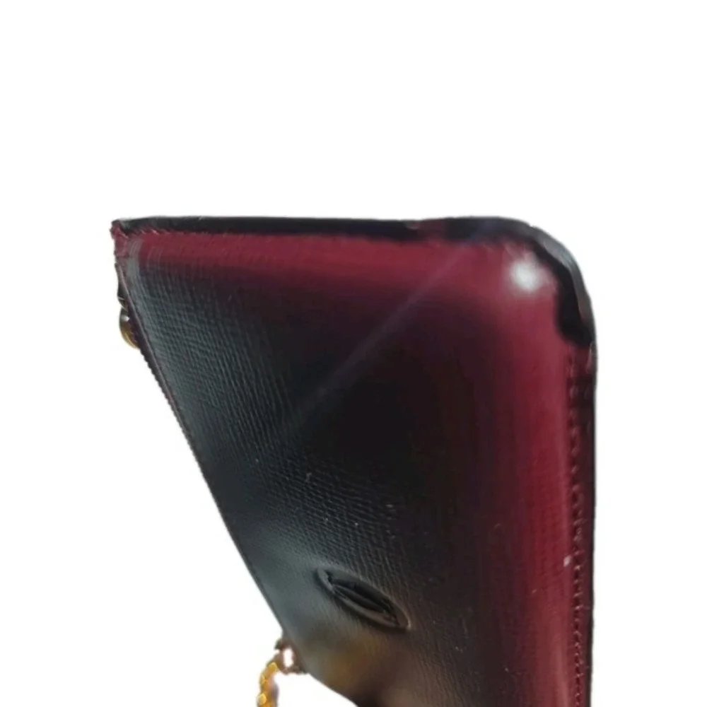 Cartier Burgundy Leather Key Cle Chain Card Holder Pouch Mini Burgundy Red Brown